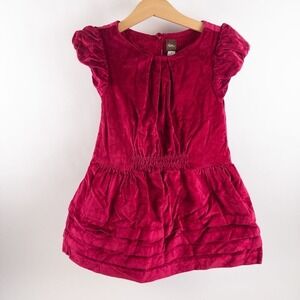 Tea Collection Velvet Dress Girls 4 Magenta Pink Ruffle Tiered Holiday Party‎